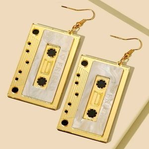 NWT BADASS HIP HOP CASSETTE TAPE BIG EARRINGS MUSIC ACCESSORIES